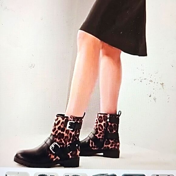 NINE WEST Arria Women's Leopard Fur Biker Boots size 7 - Picture 1 of 10